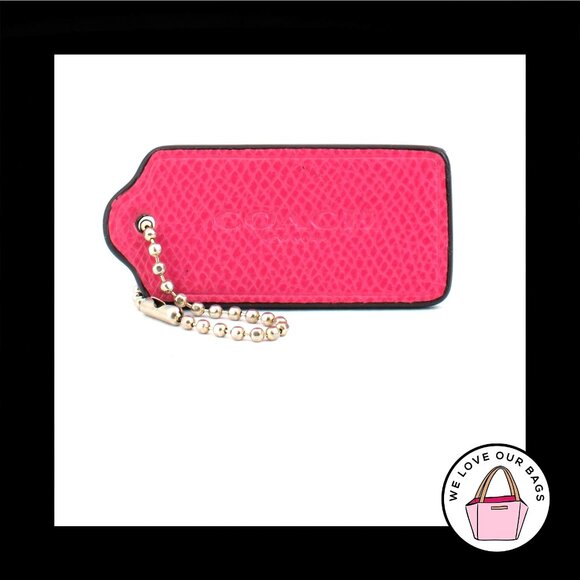 2.25" COACH NEW YORK Pink Pebbled Leather Nickel Fob Bag Charm Keychain Hang Tag - Picture 1 of 2